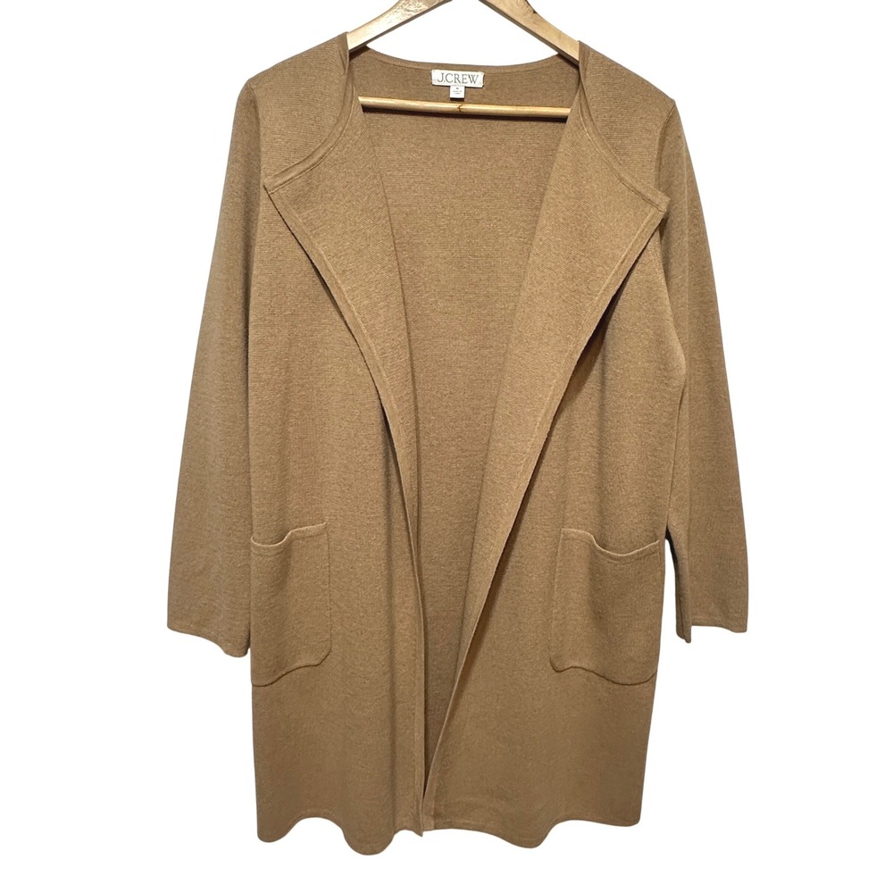 J. Crew Juliette Sweater Blazer Womens Medium Camel Open Front Cotton Wool Knit